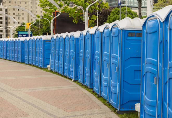 Seasonal porta potty units set up at a Chehalis, Washington venue