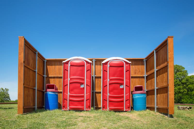 Short-term porta potty units staged for delivery in Chehalis, Washington